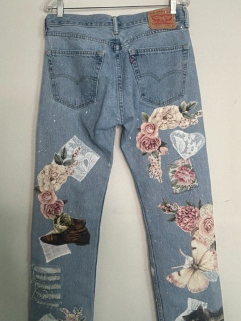 Hand Made One of a Kind Authentic Upcycled Patchwork Levi Denim W32/ L32 Jeans - Picture 15 of 16